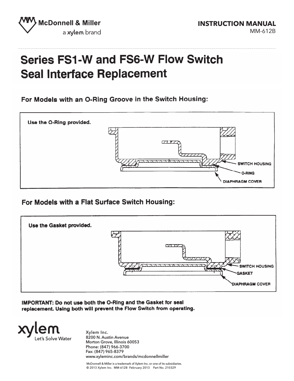 MM 612B Series FS1-W and FS6-W Flow Switch Seal Interface Replacement