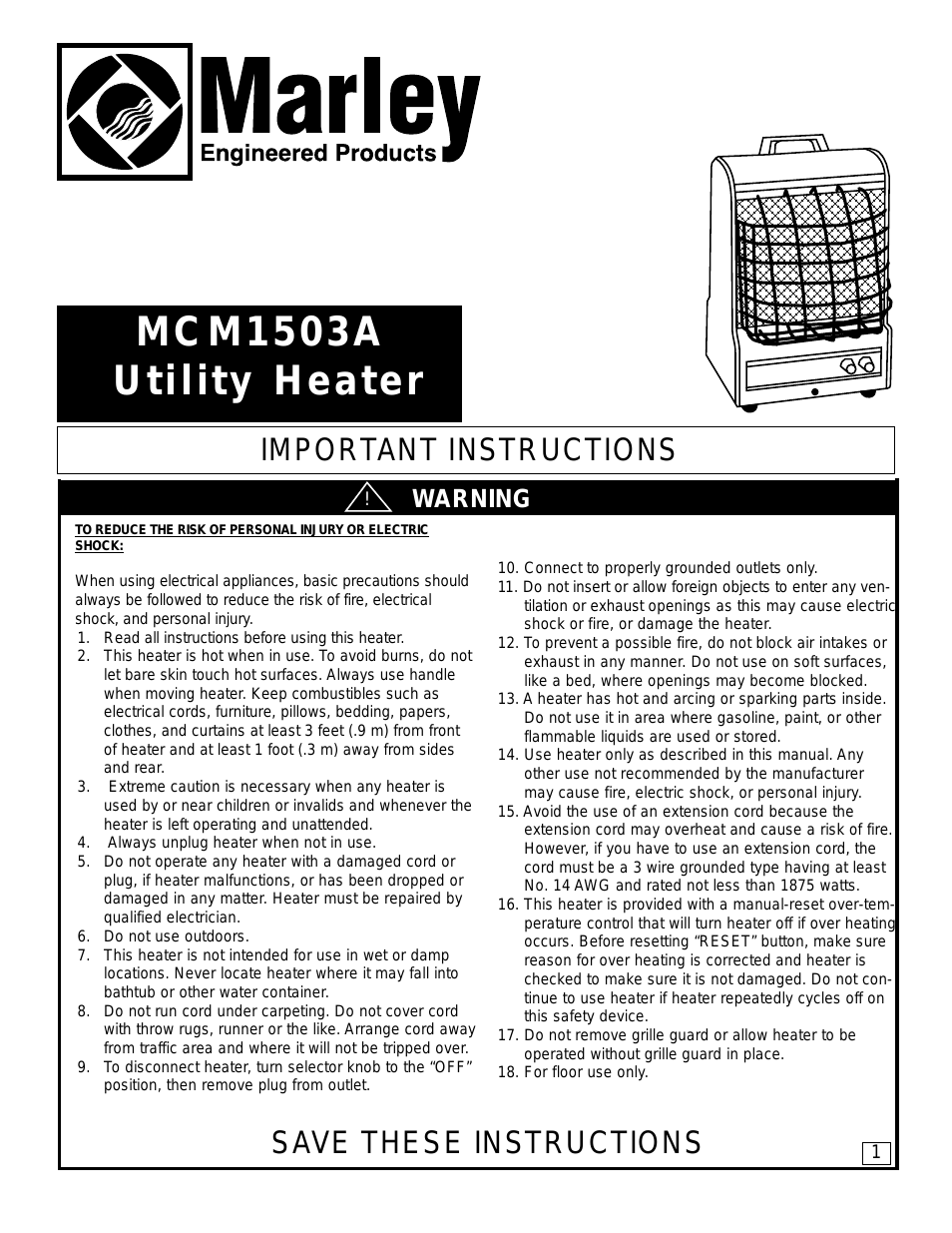 Marley Utility Heater MCM1503A