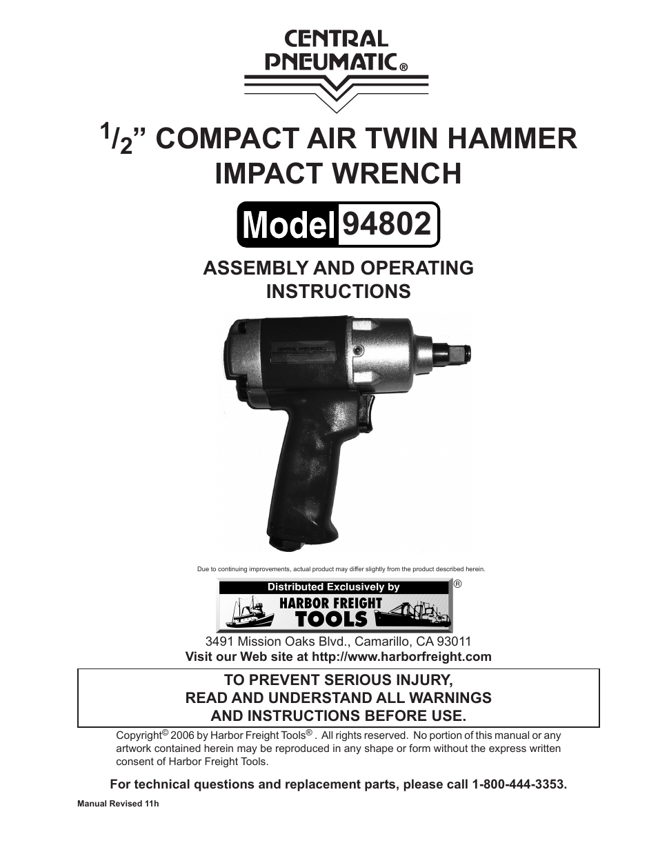 1/2" Compact Air Twin Hammer Impact Wrench 94802