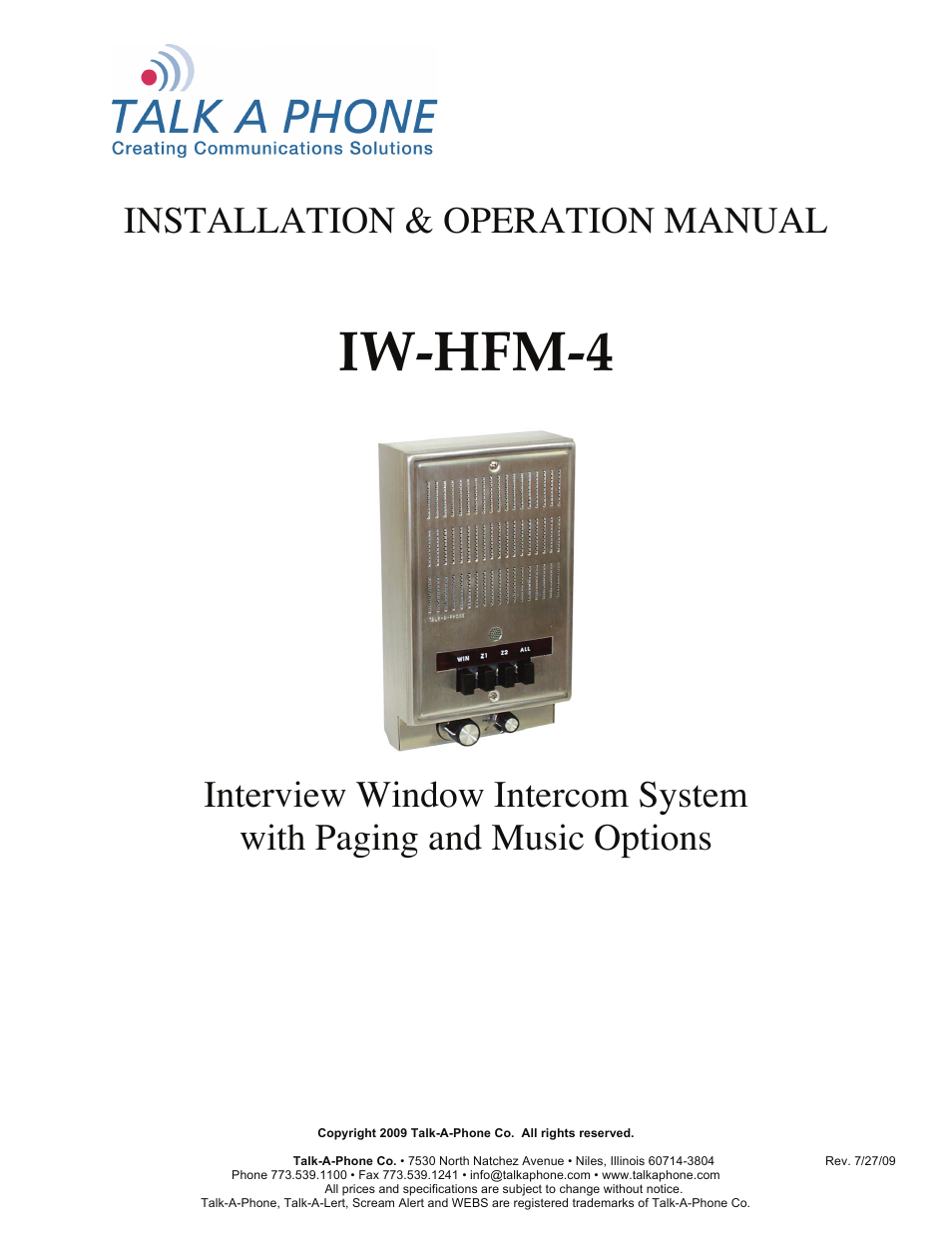 IW-HFM-4 Interview Window 4-Button Master