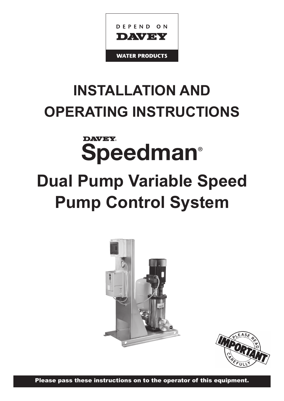 Speedman Dual Pump Variable Speed Pump Control System
