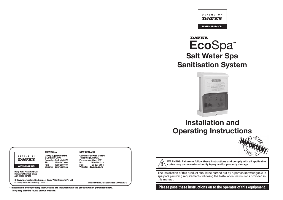 EcoSpa Salt Water Spa Sanitisation System