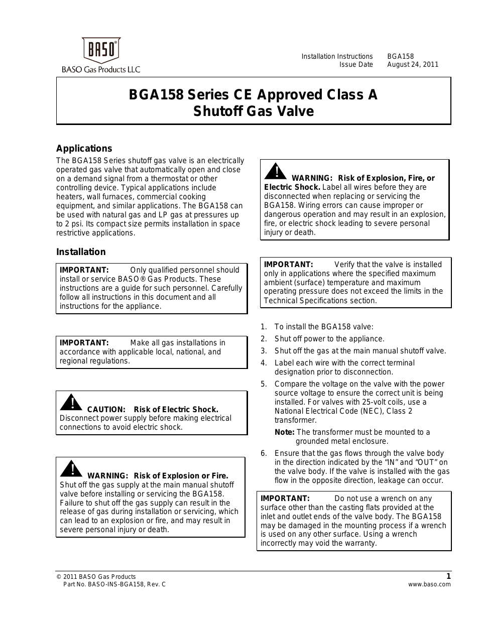 BGA158 Series CE Approved Class A