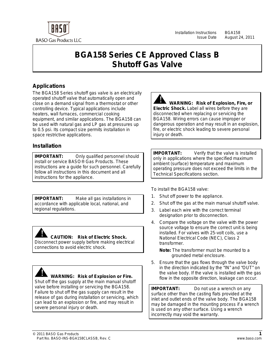 BGA158 Series CE Approved Class B