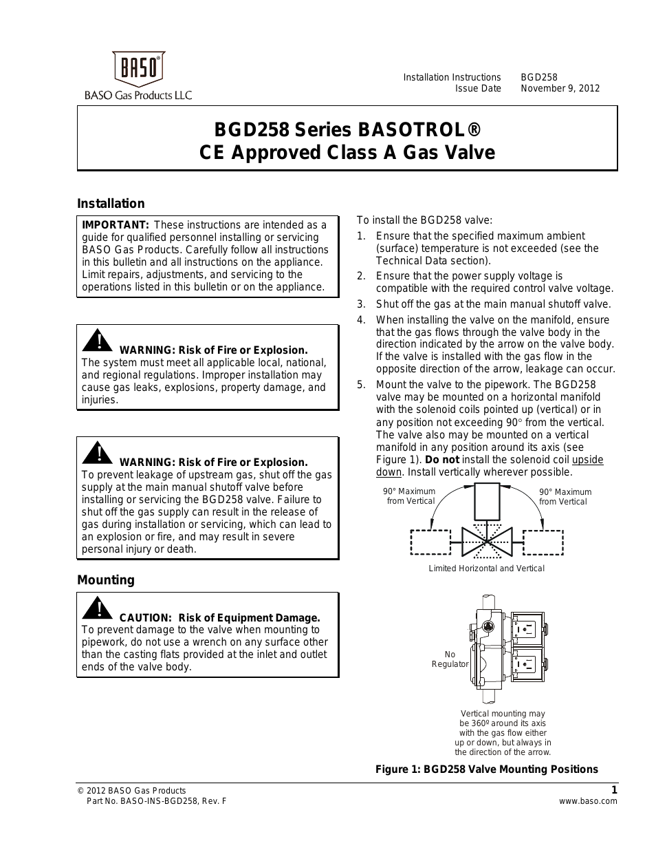 BGD258 Series BASOTROL CE Approved Class A Gas Valve