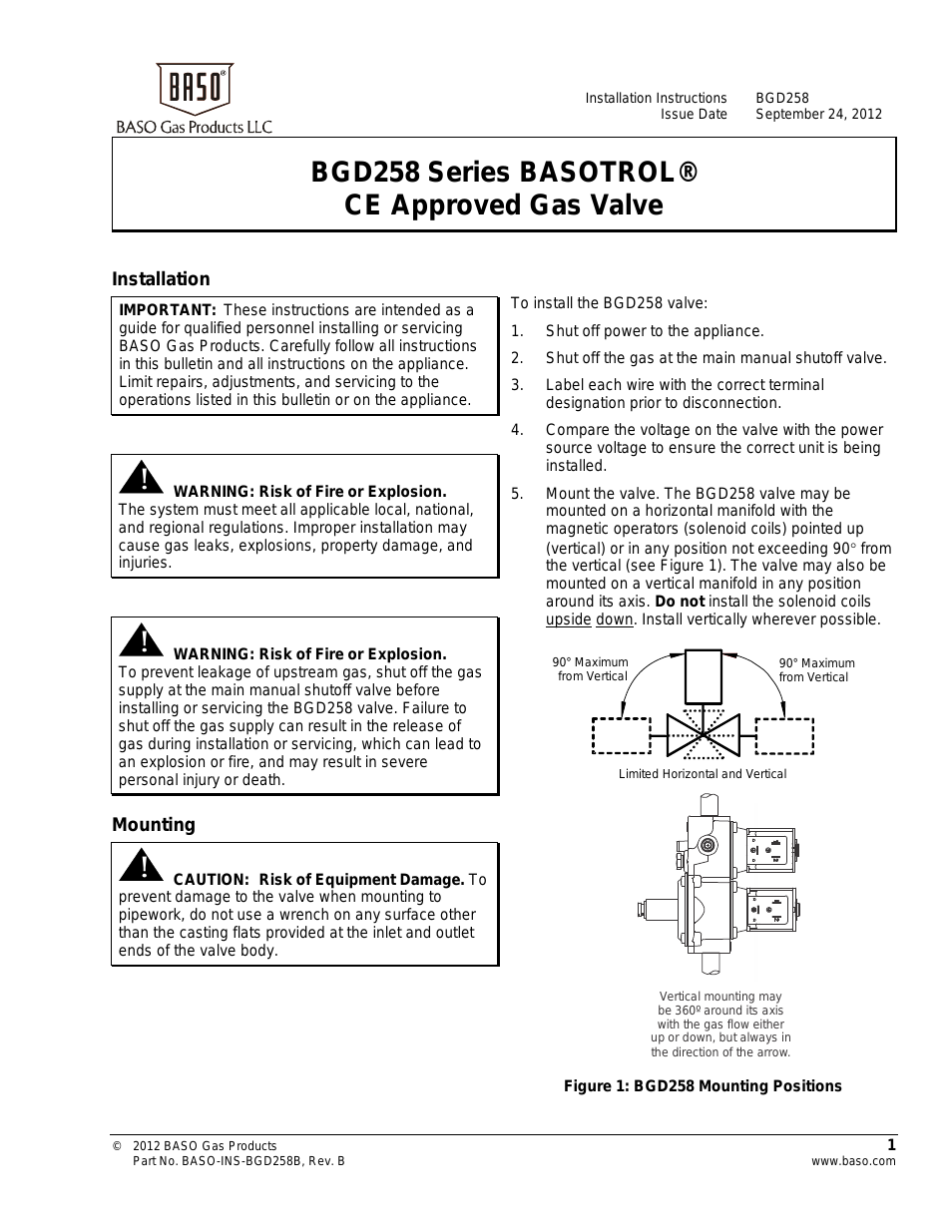 BGD258 Series BASOTROL CE Approved Gas Valve