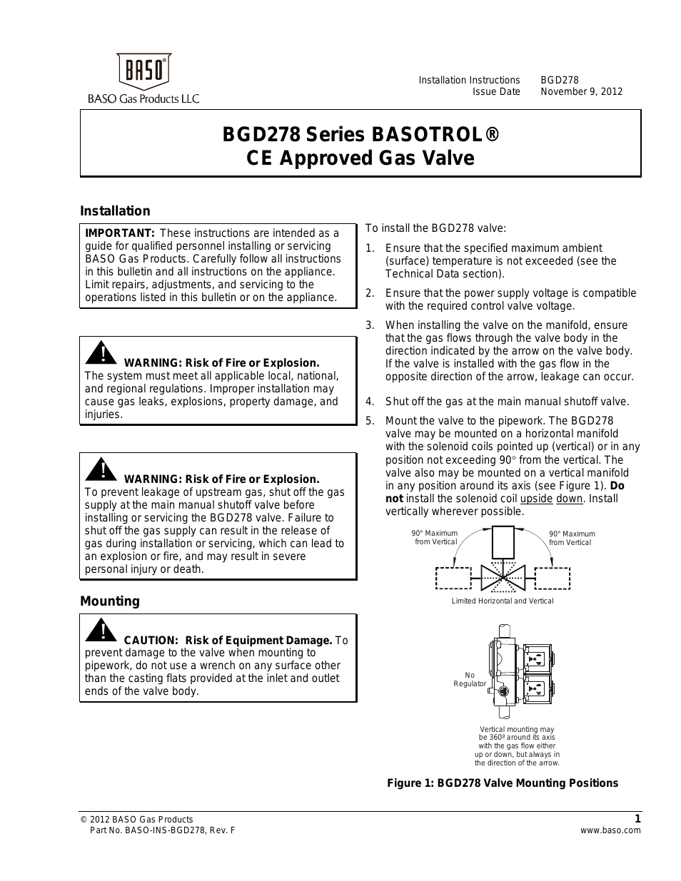 BGD278 Series BASOTROL CE Approved Gas Valve