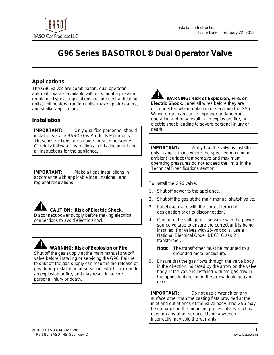 G96 Series Dual Operator Valve