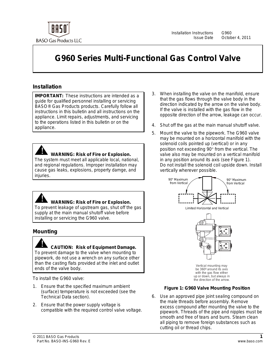 G960 Series Multi-Functional Gas Control Valve