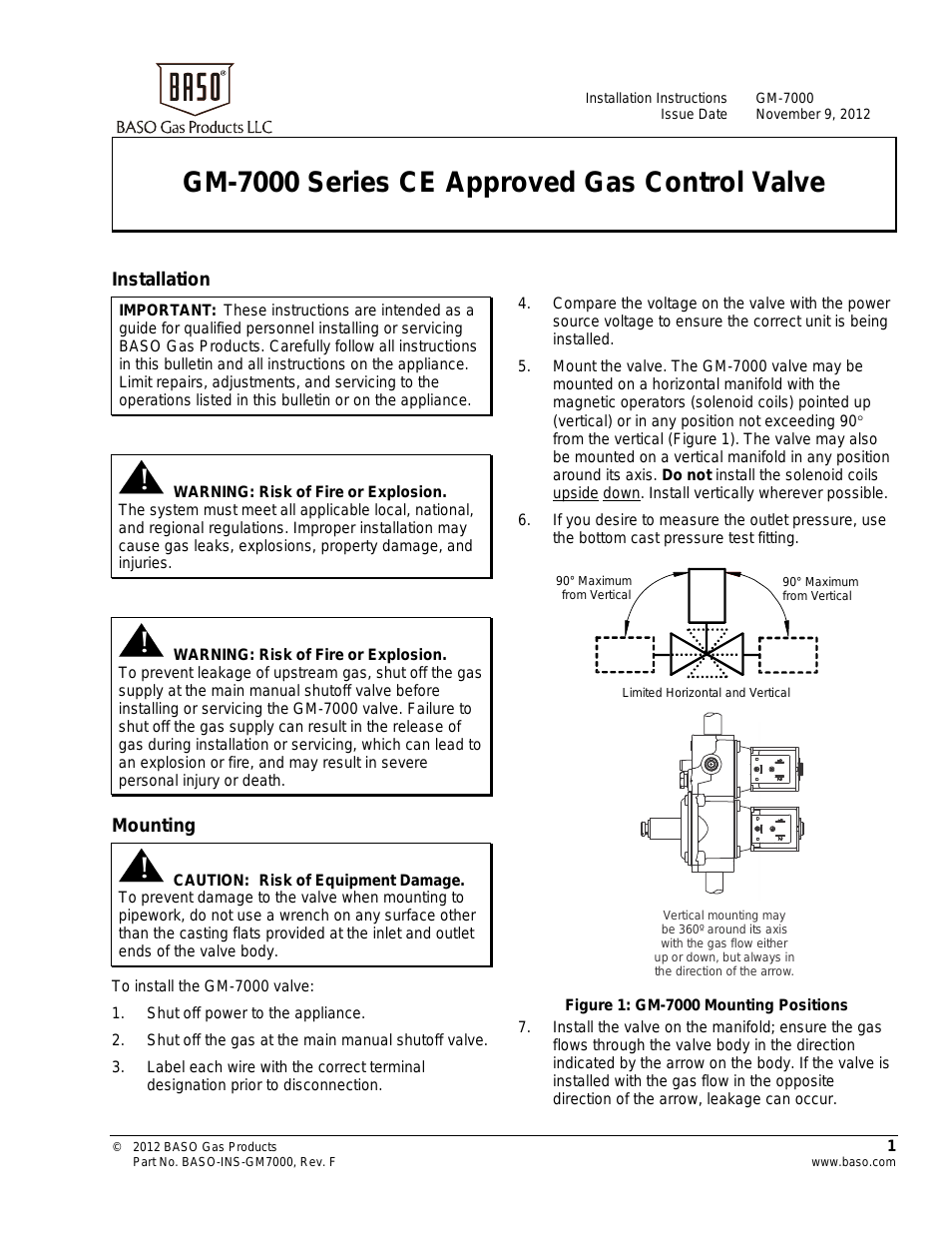 GM7000 Series Multi-function Gas Control Valve