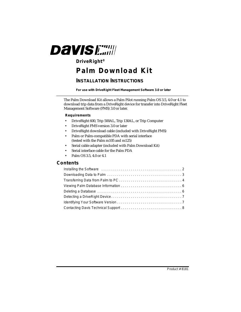 DriveRight Palm Download Kit Manual (8181)