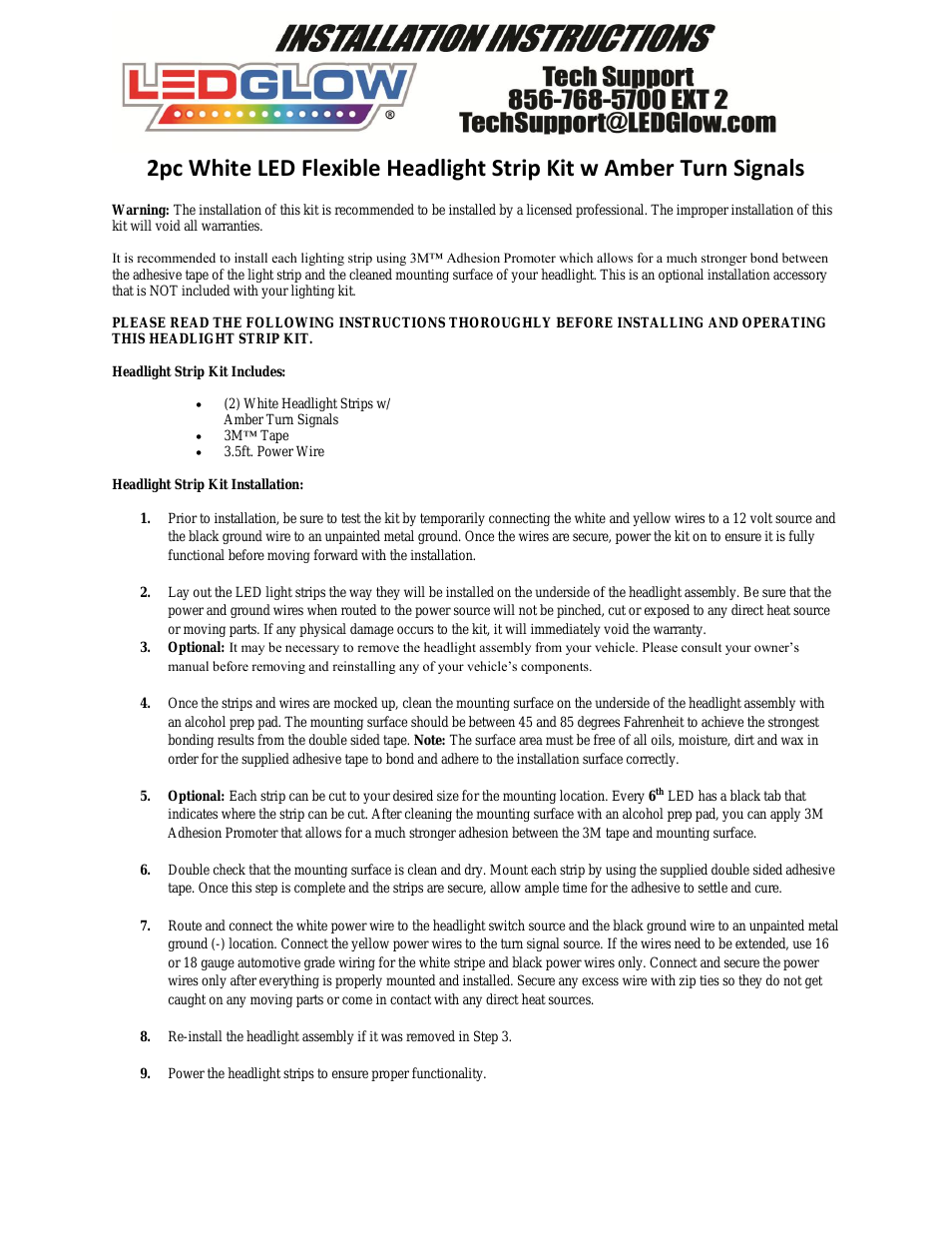 2pc White LED Flexible Headlight Strip Kit w Amber Turn Signals