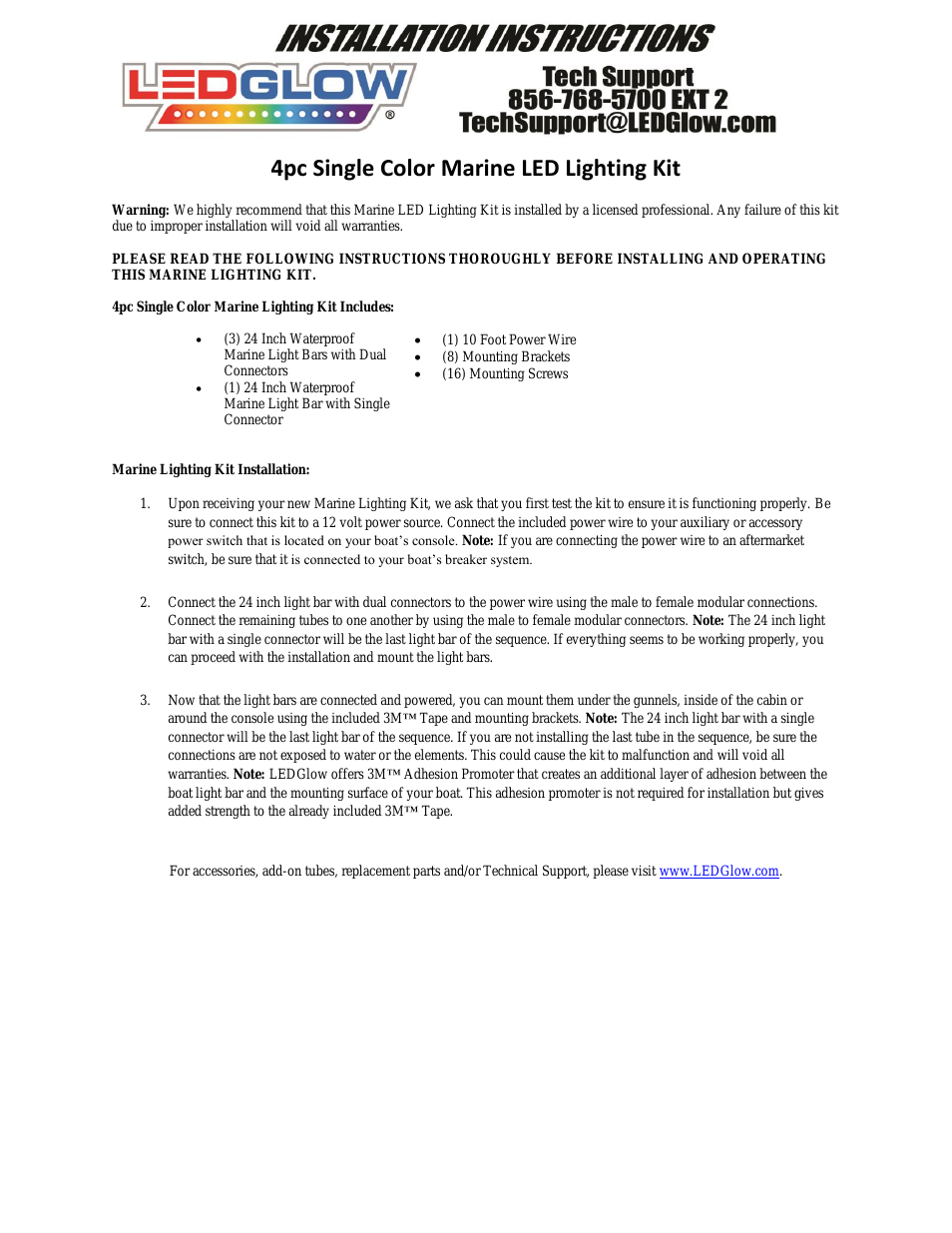 4pc Single Color Marine LED Lighting Kit