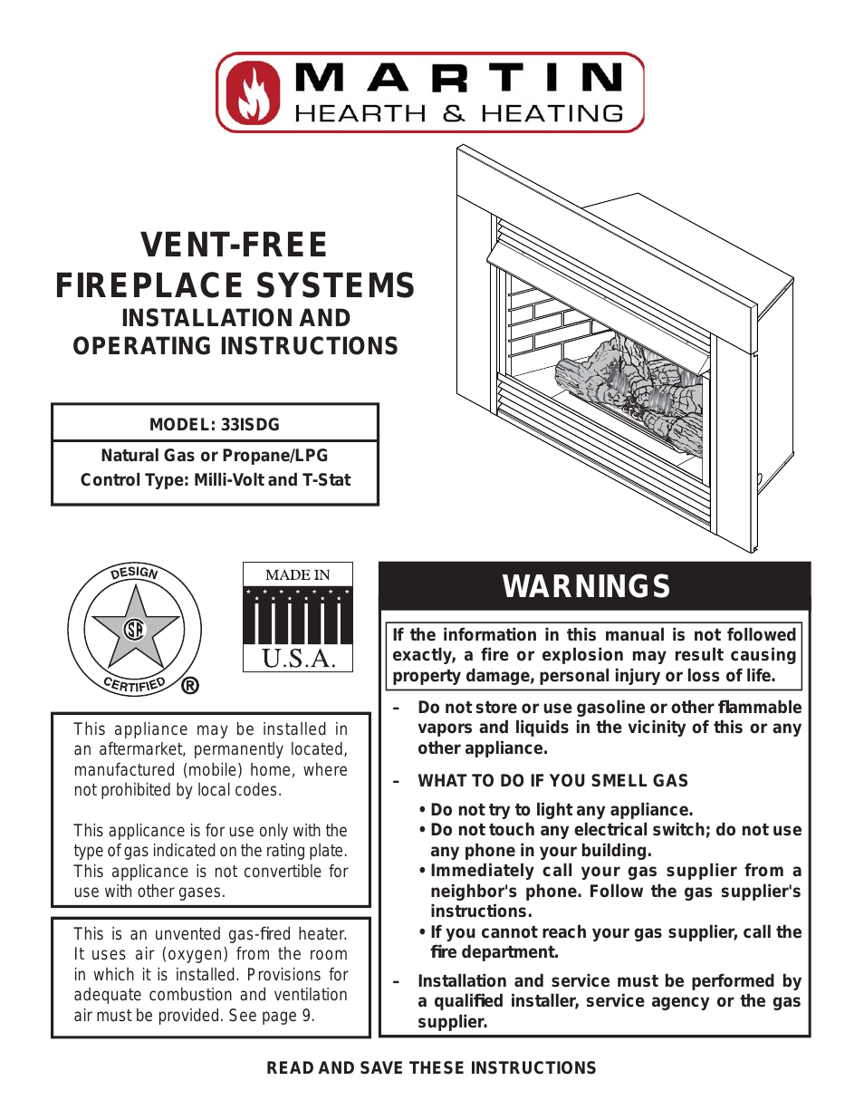 VENT-FREE FIREPLACE SYSTEMS 33ISDG