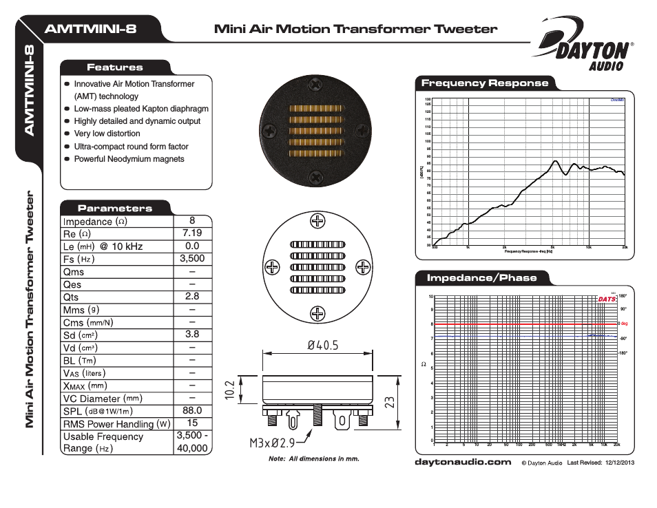 AMT Mini-8 Air Motion Transformer Tweeter 8 Ohm