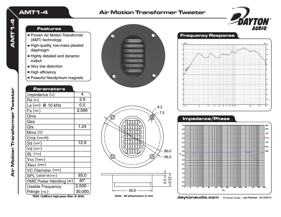 AMT1-4 Air Motion Transformer Tweeter 4 Ohm