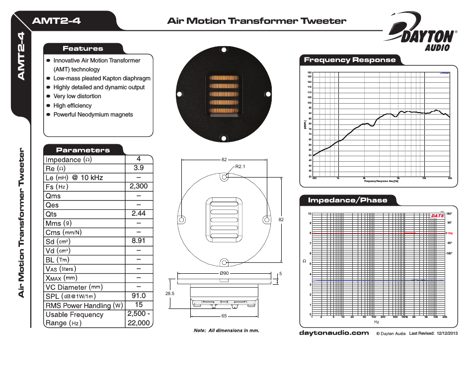 AMT2-4 Air Motion Transformer Tweeter 4 Ohm