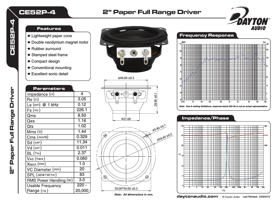 CE52P-4 2" Paper Full Range Driver 4 Ohm