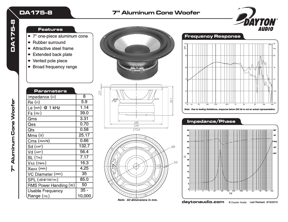DA175-8 7" Aluminum Cone Woofer