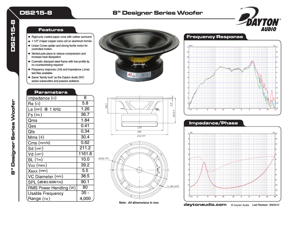 DS215-8 8" Designer Series Woofer Speaker