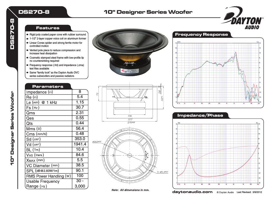 DS270-8 10" Designer Series Woofer Speaker