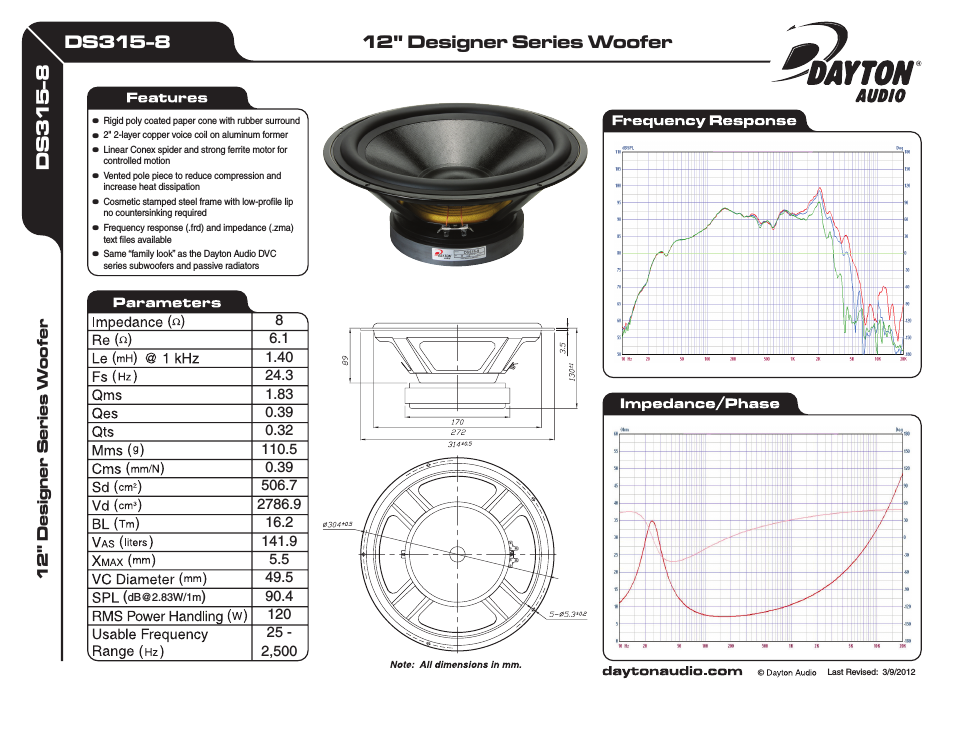 DS315-8 12" Designer Series Woofer Speaker
