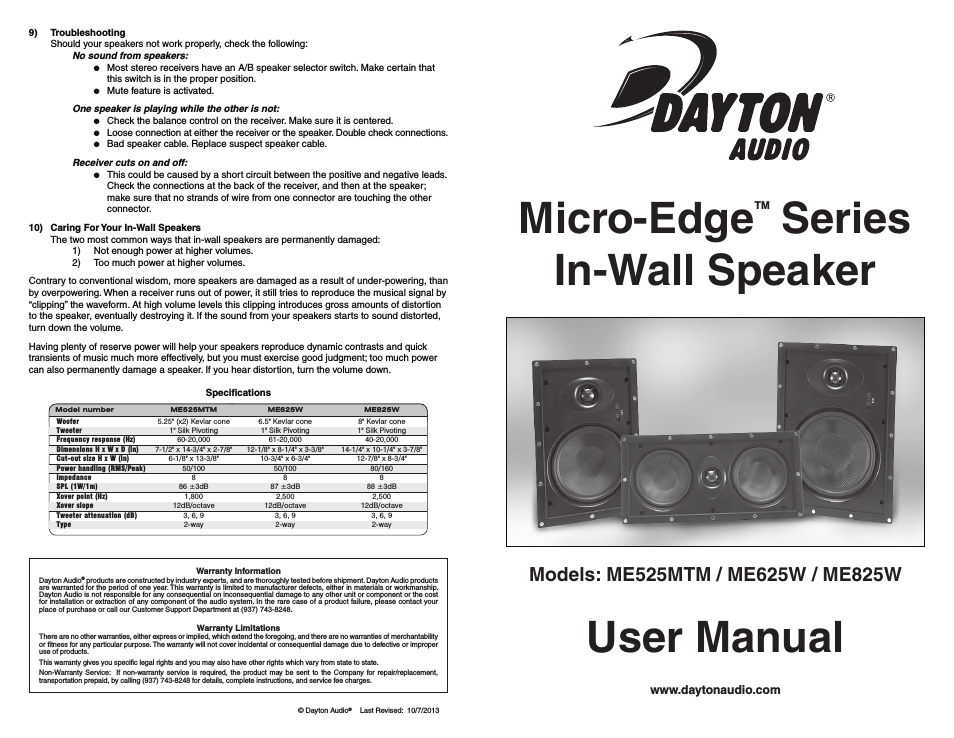 ME825W 8" 2-Way In-Wall Speaker Pair