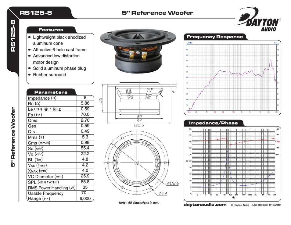 RS125-8 5" Reference Woofer 8 Ohm