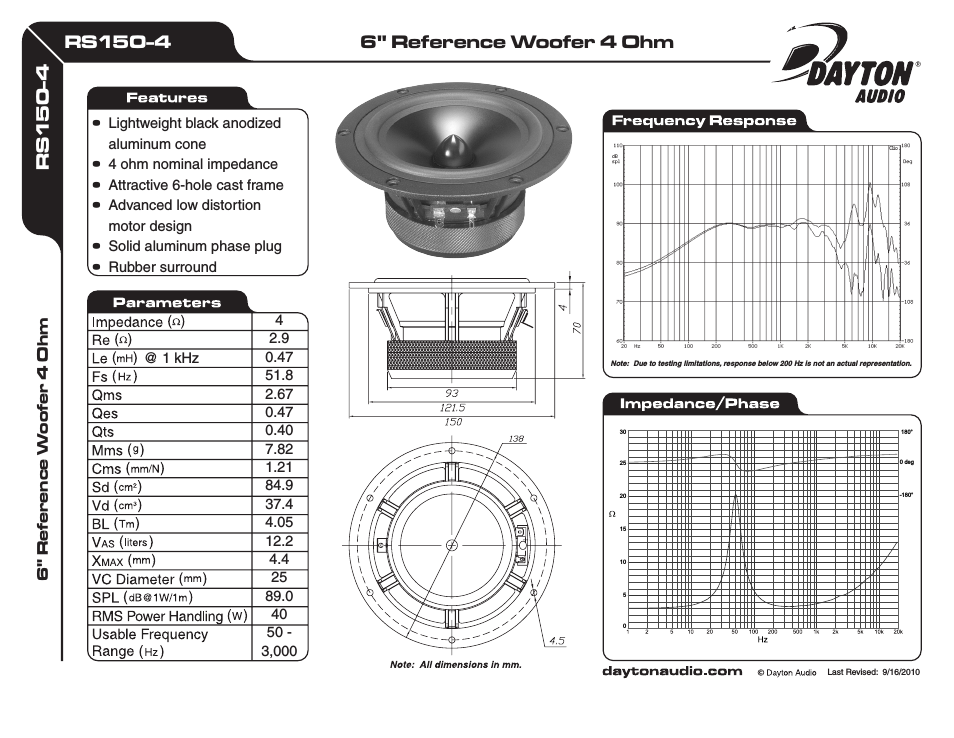 RS150-4 6" Reference Woofer 4 Ohm