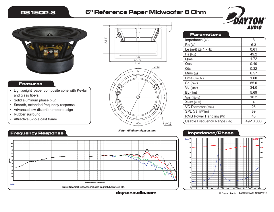 RS150P-8 6" Reference Paper Woofer 8 Ohm