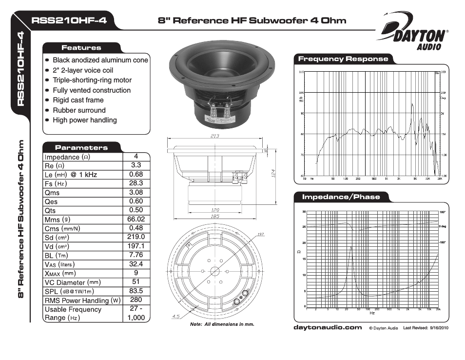 RSS210HF-4 8" Reference HF Subwoofer 4 Ohm