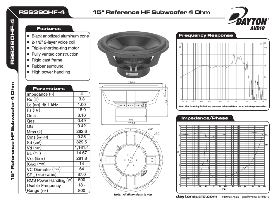 RSS390HF-4 15" Reference HF Subwoofer 4 Ohm