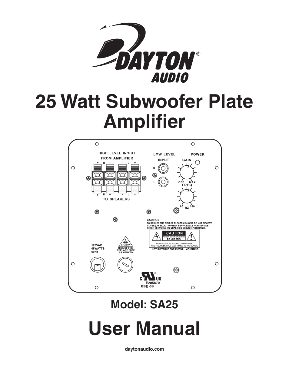 SA25 25W Subwoofer Plate Amplifier