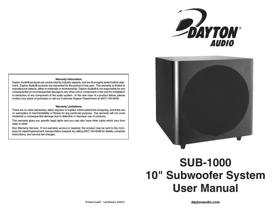 SUB-1000 10" 100 Watt Powered Subwoofer