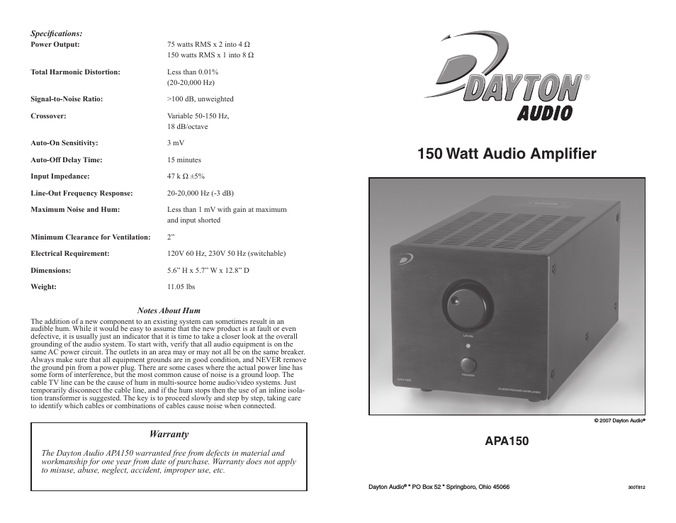 APA150 150W Power Amplifier