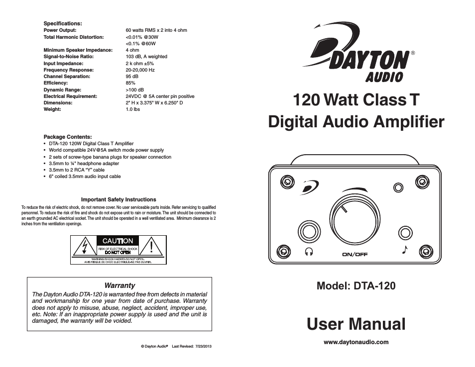 DTA-120 Class T Digital Mini Amplifier 60 WPC