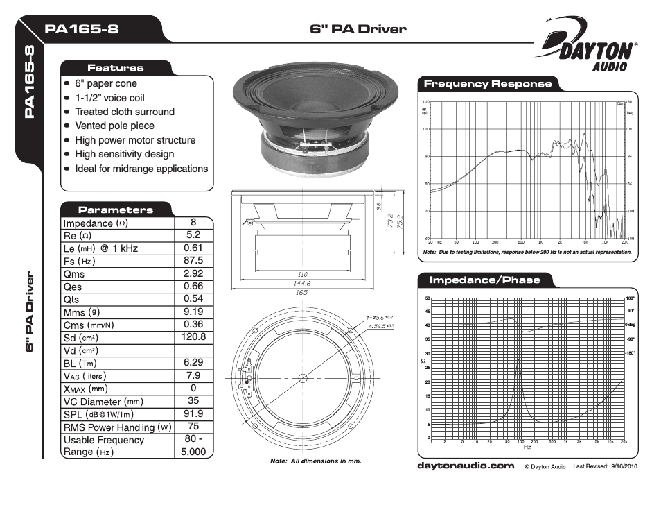 PA165-8 6" PA Driver Speaker