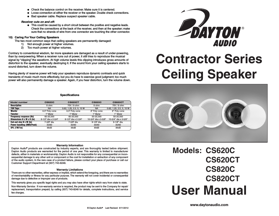 CS820CT 8" 2-Way 70V Ceiling Speaker Pair