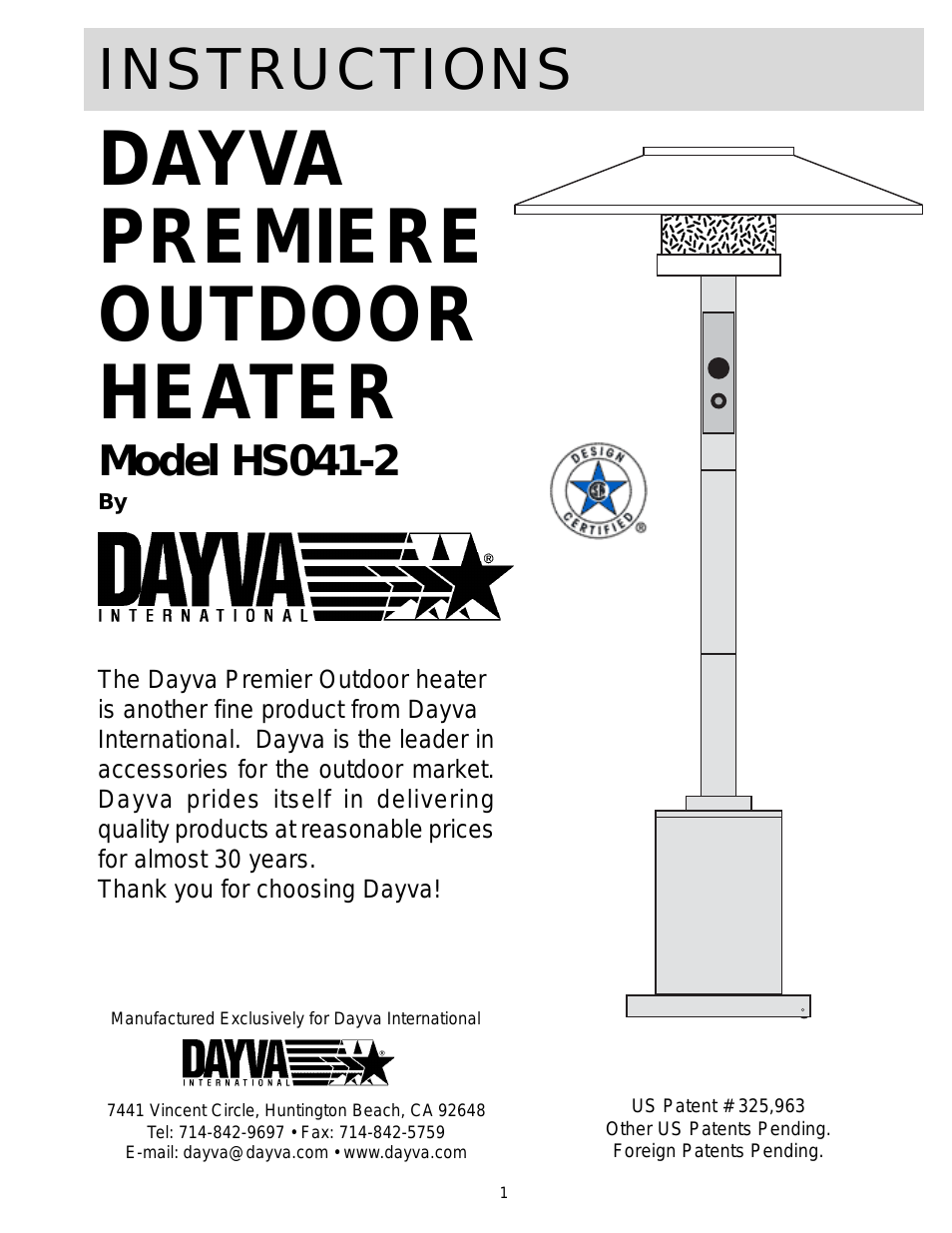 Dayva Premiere Outdoor Heater HS041-2
