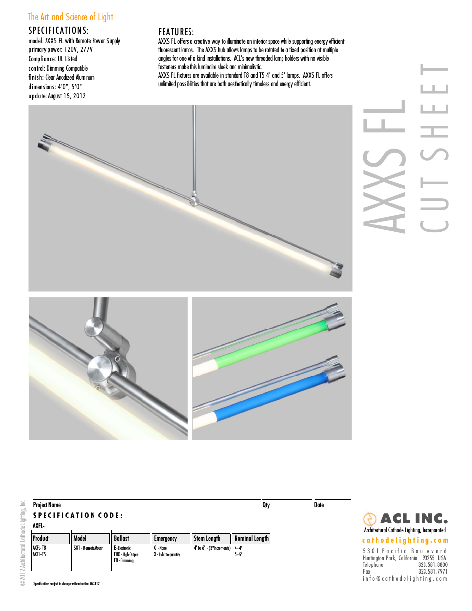 AXXS FL (Fluorescent) Cut Sheet