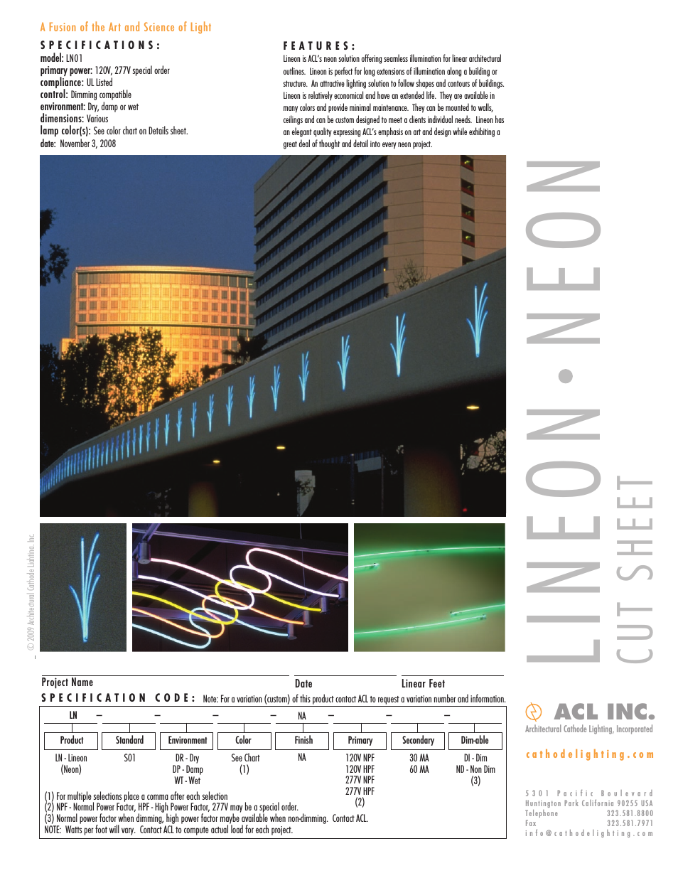 Lineon Neon Cut Sheet