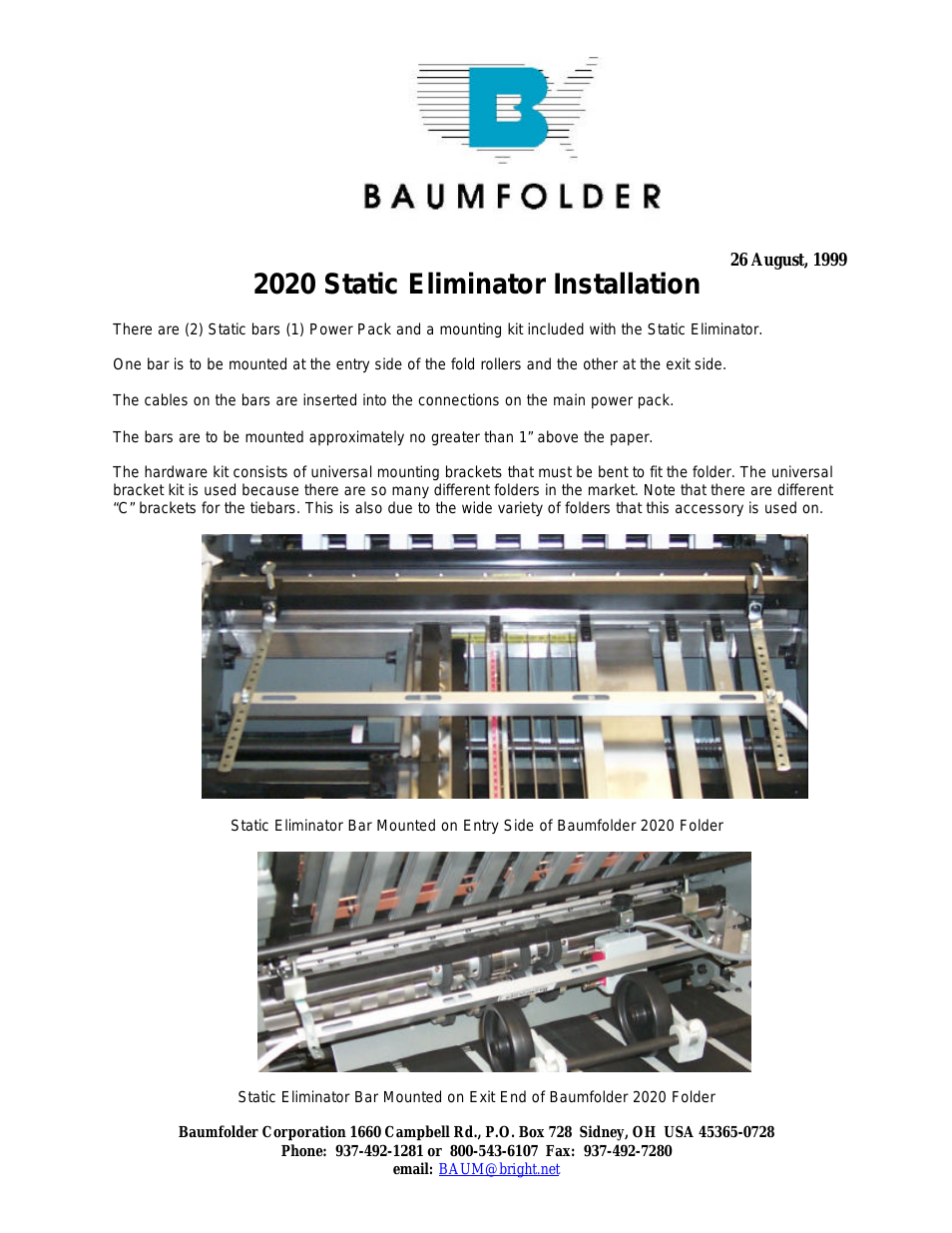 BAUM20: Static Eliminator installation
