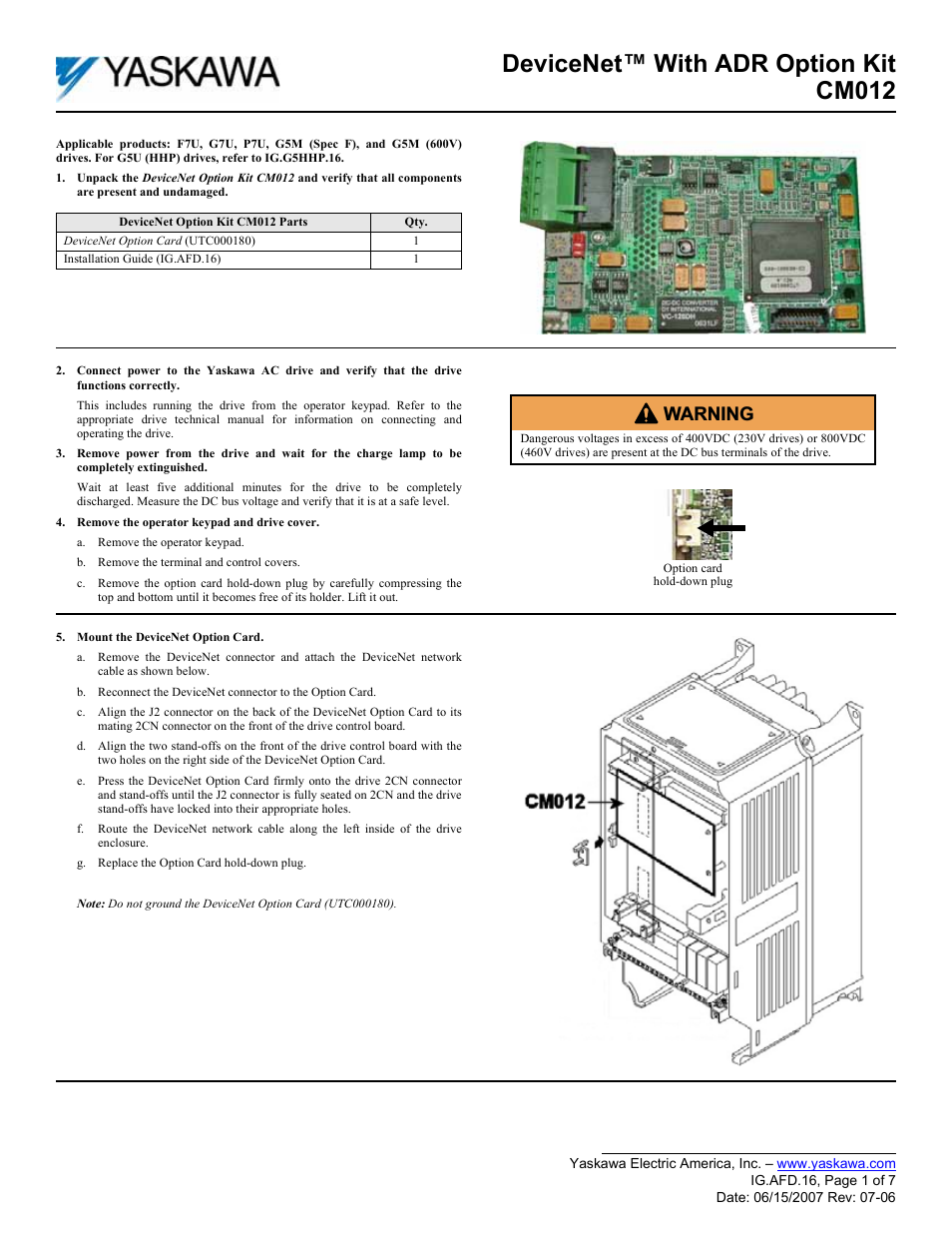 DeviceNet with ADR Option Kit CM012