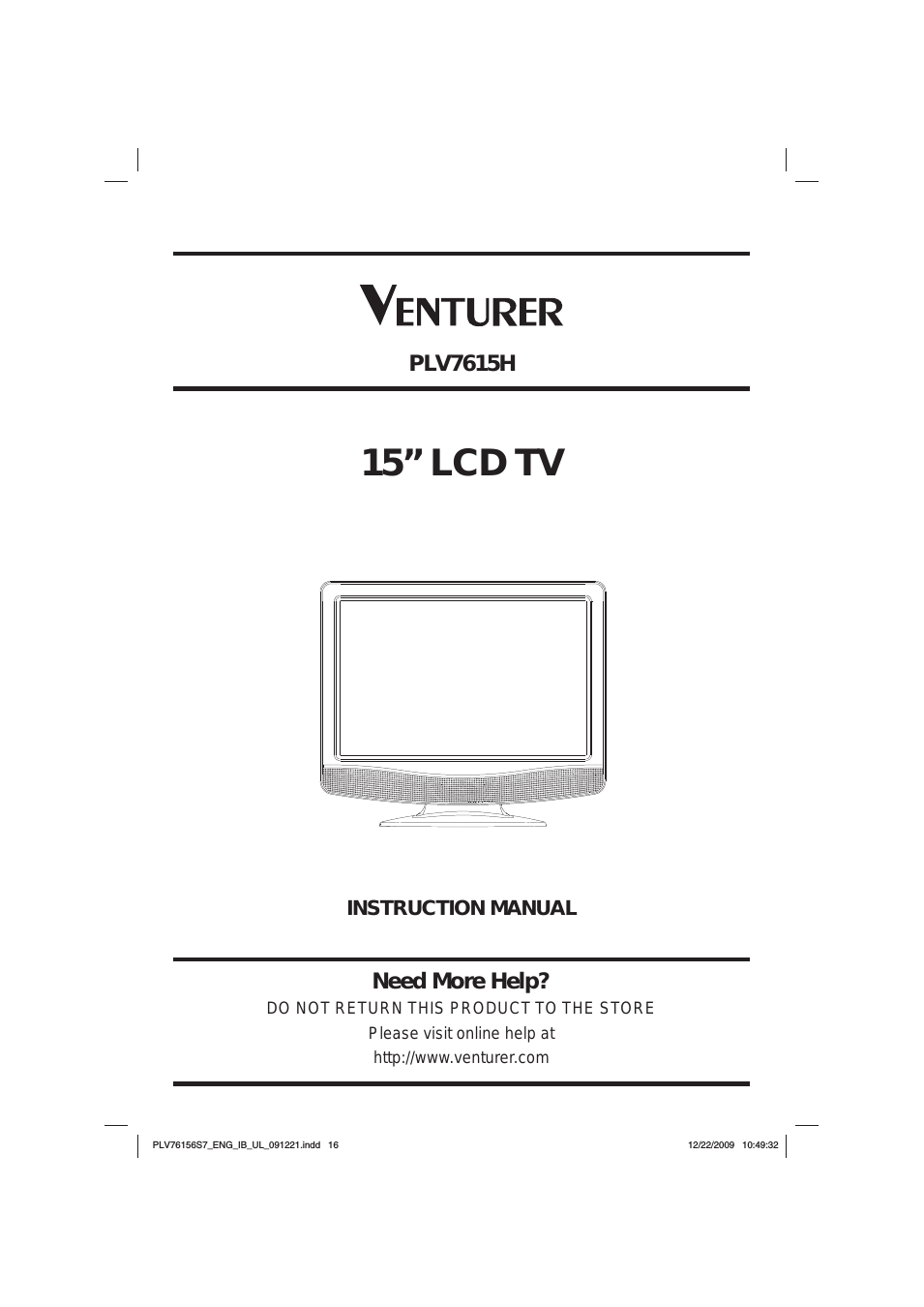 15" LCD TV PLV7615H