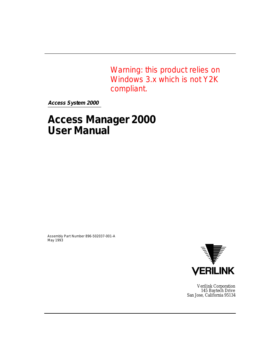 Access Manager 2000 (896-502037-001) Product Manual