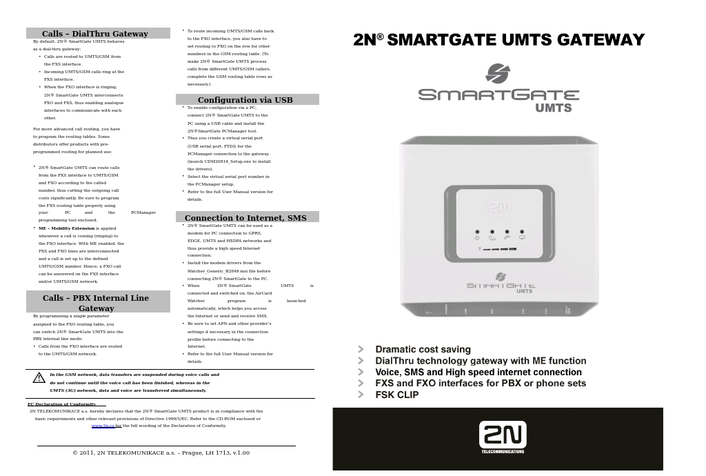 Analogue UMTS gateway 2N SmartGate UMTS - Quick Start, 1713 v1.00