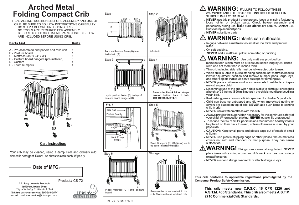 Arched Folding Metal Crib CS-72