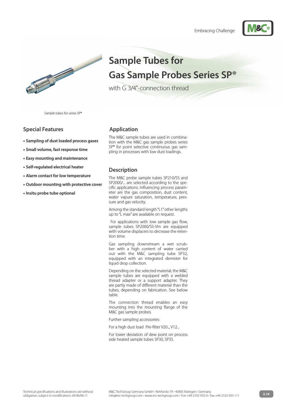 Gas Sample Probes Series SP Data sheet