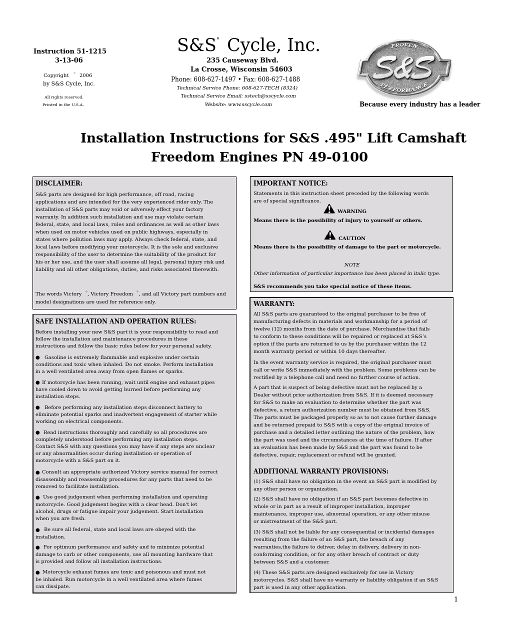 495 Lift Camshaft Freedom Engines PN 49-0100
