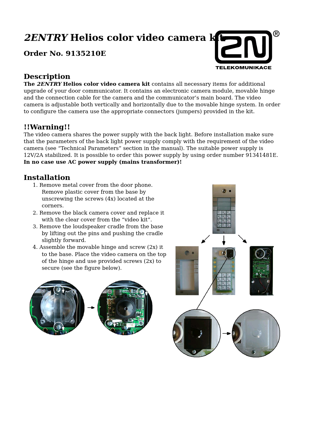 Door camera for 2N Helios - Installation manual - camera 9135210E